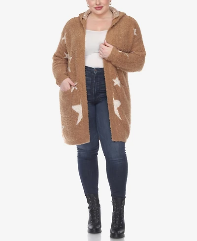 White Mark Plus Hooded Open Front Sherpa Sweater