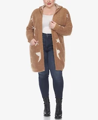 White Mark Plus Hooded Open Front Sherpa Sweater