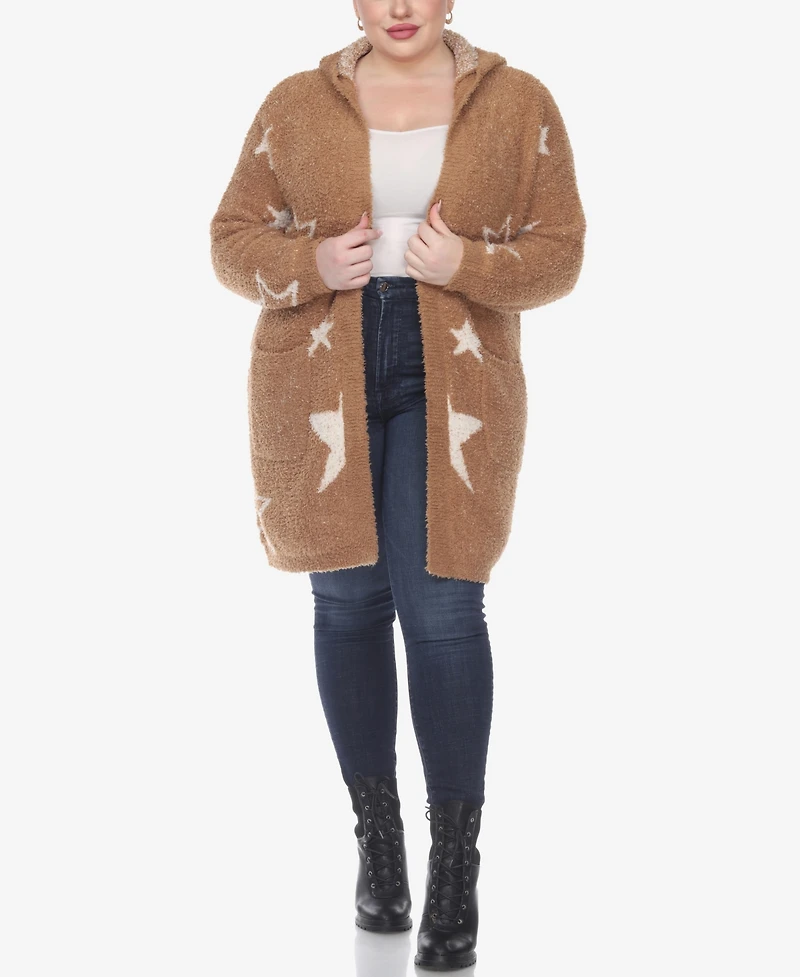White Mark Plus Hooded Open Front Sherpa Sweater