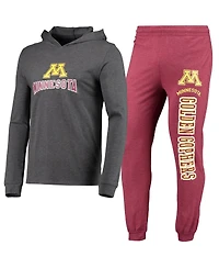 Men's Concepts Sport Heathered Maroon and Heathered Charcoal Minnesota Golden Gophers Meter Long Sleeve Hoodie T-shirt and Jogger Pants Set