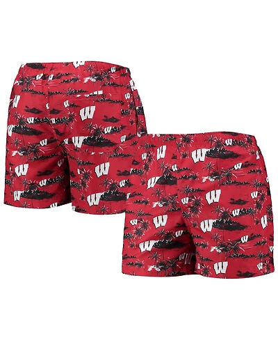 Men's Foco Red Wisconsin Badgers Island Palm Swim Trunks