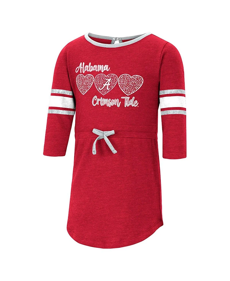 Toddler Girls Colosseum Heathered Crimson Alabama Tide Poppin Sleeve Stripe Dress