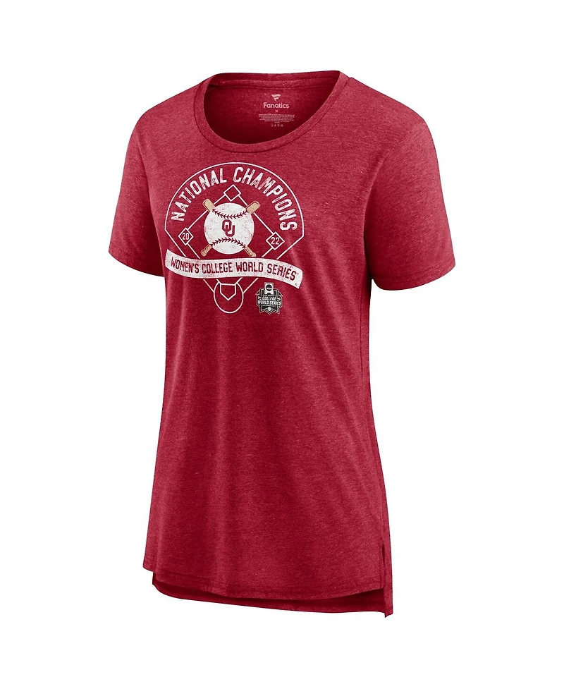 Women's Fanatics Heathered Crimson Oklahoma Sooners 2022 Ncaa Softball Women's College World Series Champions Slide Schedule T-shirt