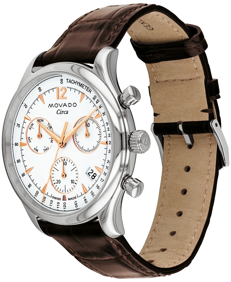 Movado Men's Heritage Brown Genuine Leather Strap Watch, 43mm