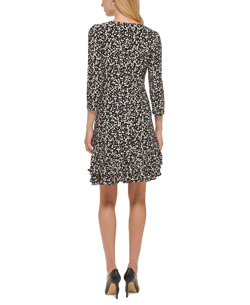 Women's Floral-Print Shift Dress with Ruffled Hem