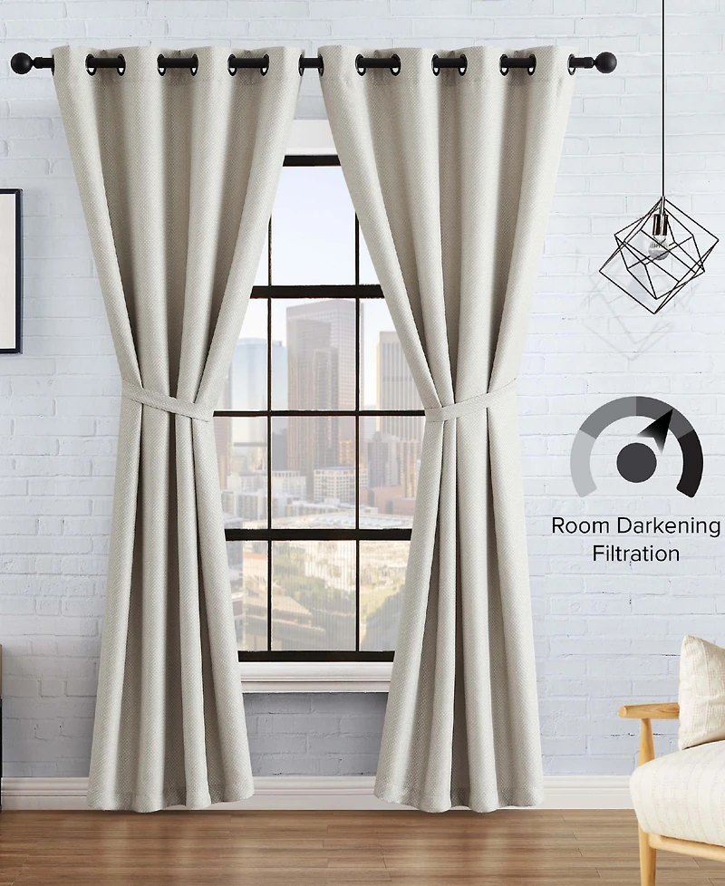 Lucky Brand Ember Thermal Woven Room Darkening Grommet Window Curtain Panel Pair with Tiebacks