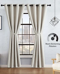 Lucky Brand Ember Thermal Woven Room Darkening Grommet Window Curtain Panel Pair with Tiebacks