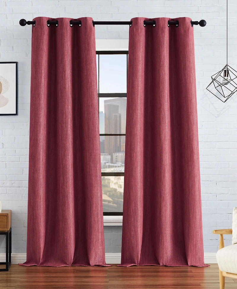 Lucky Brand Solana Thermal Woven Room Darkening Grommet Window Curtain Panel Pair with Tiebacks, 38" x 96"