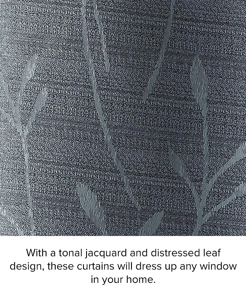 Lucky Brand Sondra Textured Leaf Pattern Blackout Grommet Window Curtain Panel Pair with Tiebacks, 38" x 96"