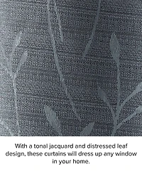 Lucky Brand Sondra Textured Leaf Pattern Blackout Grommet Window Curtain Panel Pair with Tiebacks, 38" x 96"