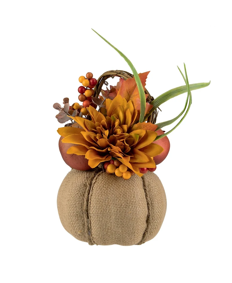 Northlight Mixed Autumn Harvest Flora in a Pumpkin Basket Decoration, 9"