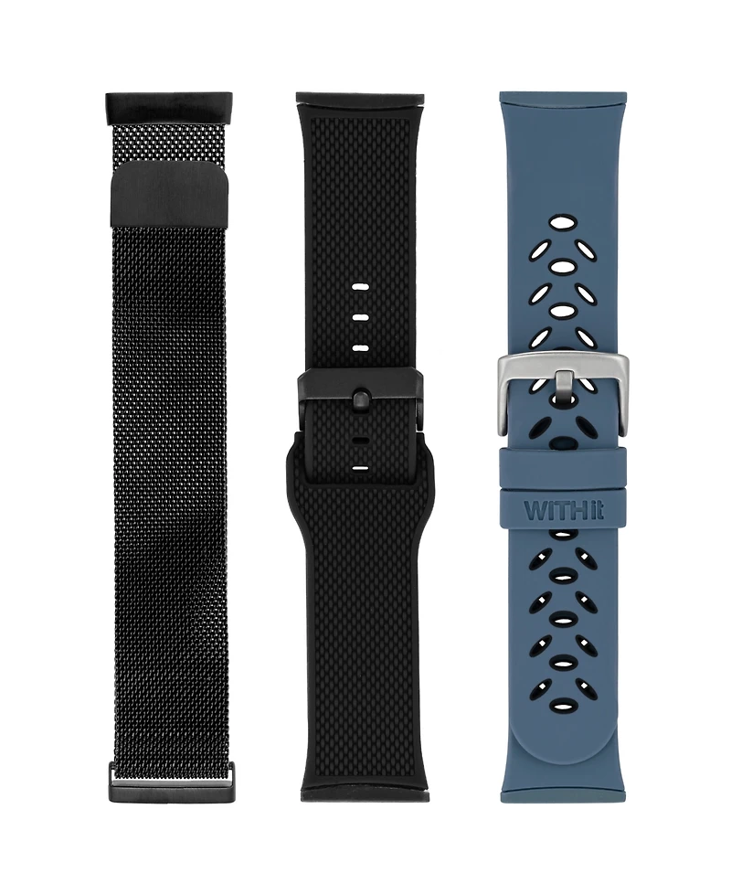 WITHit Stainless Steel Mesh Band and Silicone Band 3-Pack designed for the Fitbit Versa 3 & 4 and Sense & Sense 2