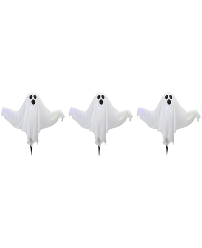 Lighted 3 Piece Ghost Halloween Lawn Stakes Set