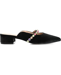 Journee Collection Women's Jewel Rhinestone Embellished Velvet Slip On Flats