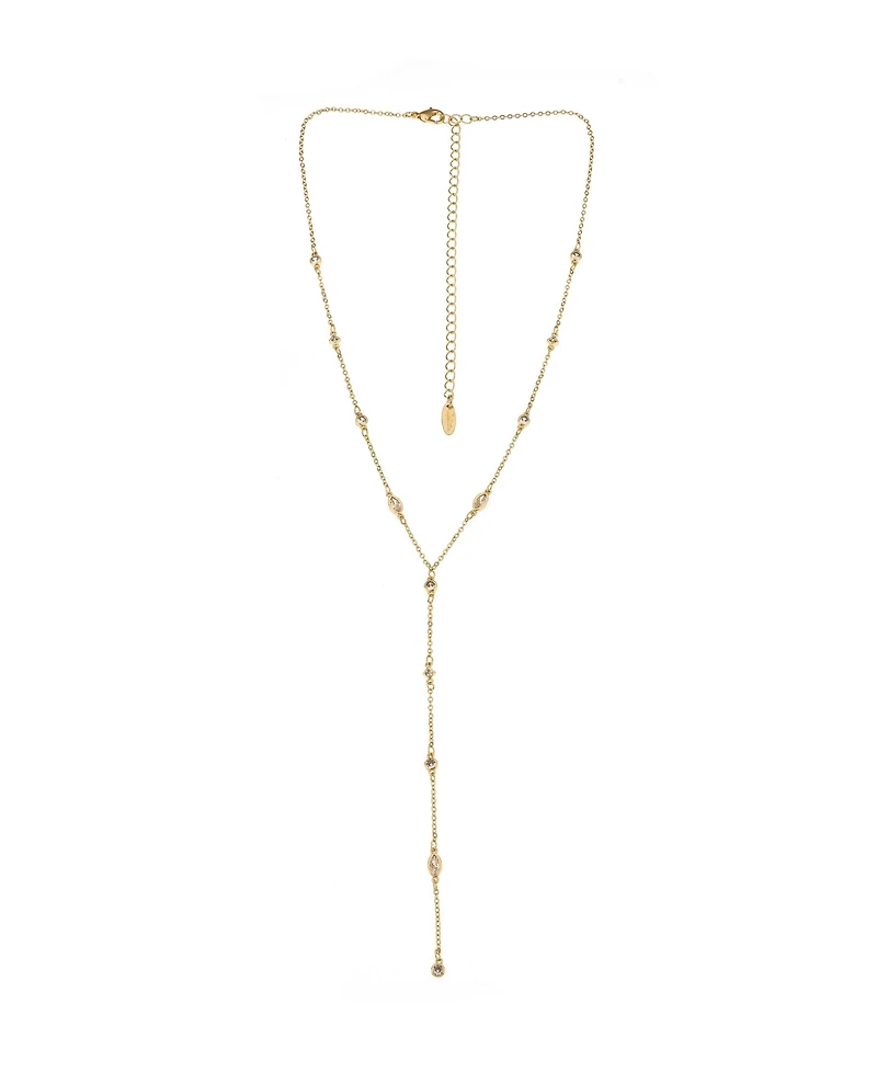 Ettika 18K Gold Plated Dainty Crystal Lariat Necklace