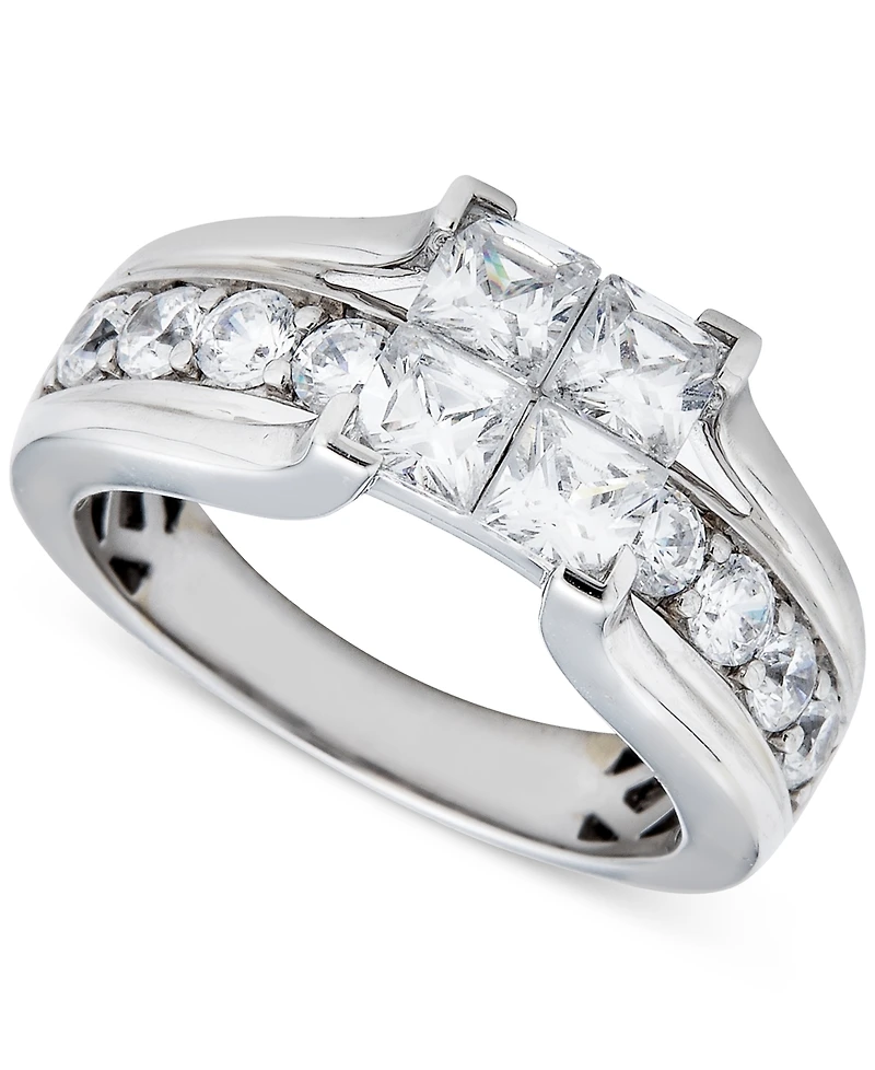 Diamond Princess & Round 3-Pc Bridal Set (4 ct. t.w.) in 14k White Gold