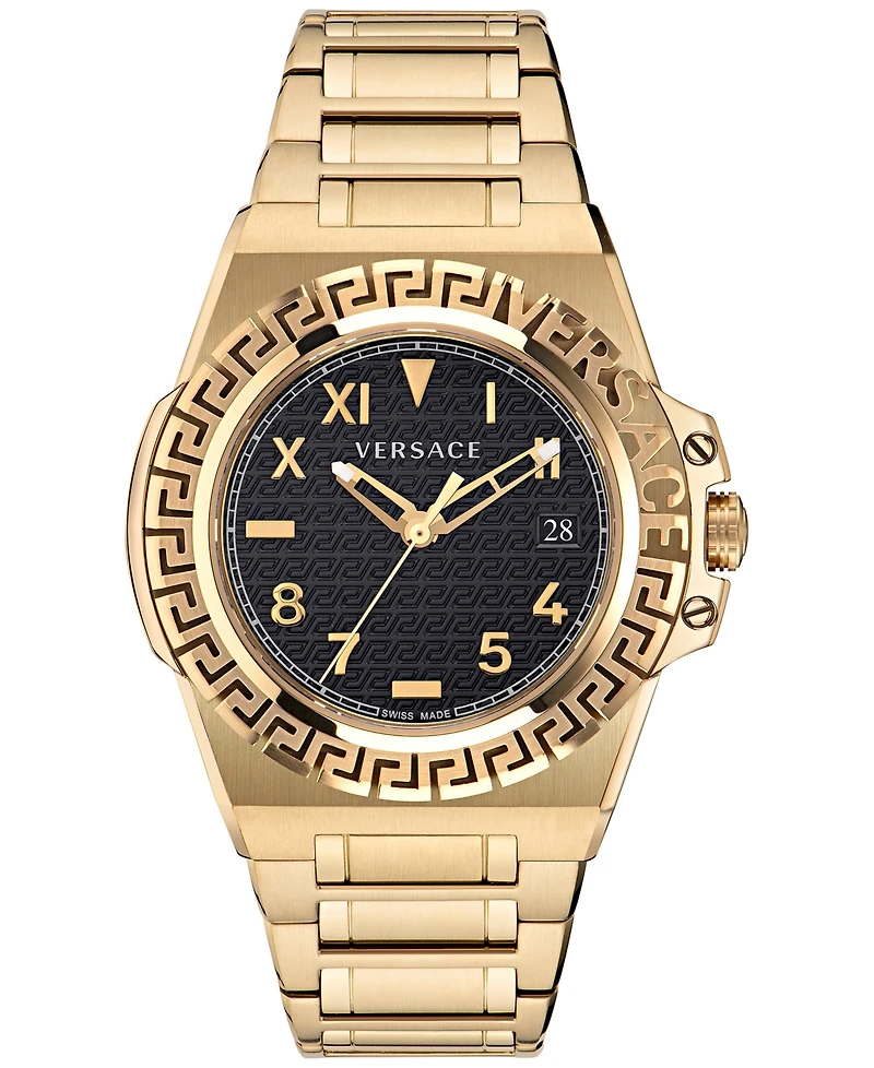 Versace Men's Swiss Greca Reaction Gold-Tone Stainless Steel Bracelet Watch 44mm