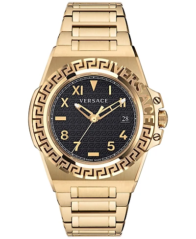Versace Men's Swiss Greca Reaction Gold-Tone Stainless Steel Bracelet Watch 44mm