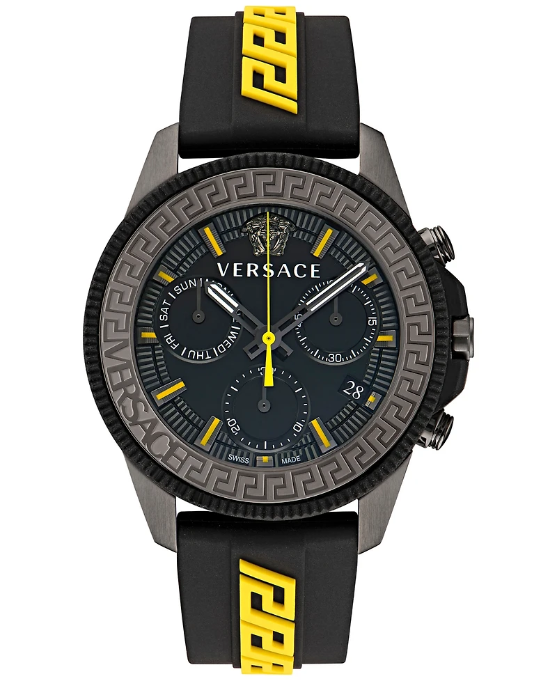 Versace Men's Swiss Chronograph Greca Action Yellow & Black Silicone Strap Watch 45mm