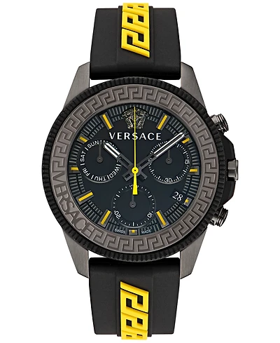 Versace Men's Swiss Chronograph Greca Action Yellow & Black Silicone Strap Watch 45mm