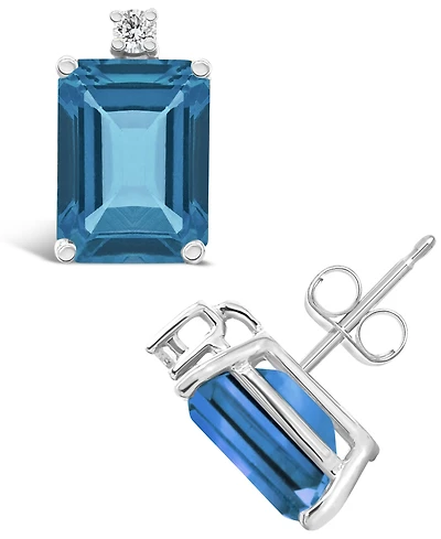 London Blue Topaz (4 ct. t.w.) and Diamond Accent Stud Earrings in 14K White Gold or 14K Yellow Gold