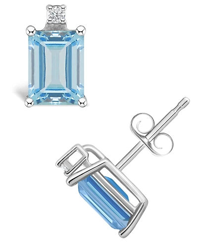 Aquamarine (1 ct. t.w.) and Diamond Accent Stud Earrings in 14K White Gold or 14K Yellow Gold