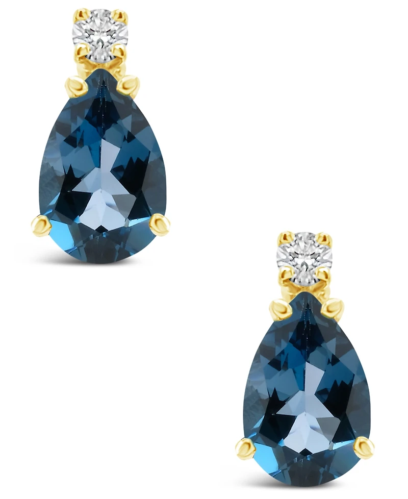 London Blue Topaz (1 ct. t.w.) and Diamond Accent Stud Earrings 14K Yellow Gold or White