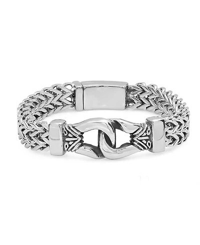 Steeltime Double Row Wheat Chain Accent Buckle Bracelet
