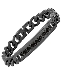 Steeltime Black Ion Plating Thick Cuban Link Chain and Simulated Black Diamonds Id Bracelet
