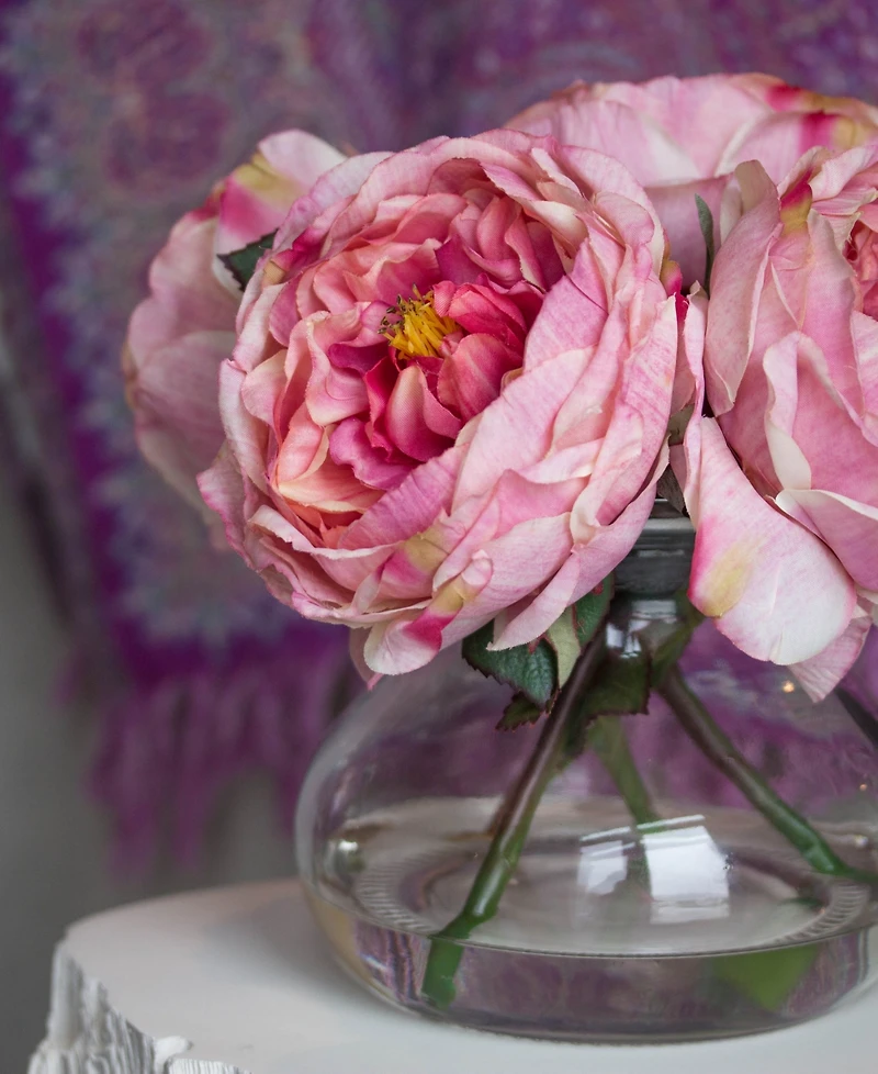 Nearly Natural Fancy Pink Rose Arrangement with Vase