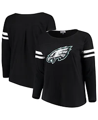 Women's Touch Black Philadelphia Eagles Plus Size Free Agent Long Sleeve T-shirt