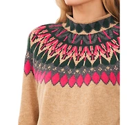 CeCe Women's Fair Isle Long Sleeve Mock Neck Sweater