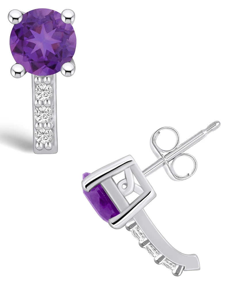 Macy's Amethyst (1-1/2 ct. t.w.) and Diamond (1/8 ct. t.w.) Stud Earrings in 14K White Gold
