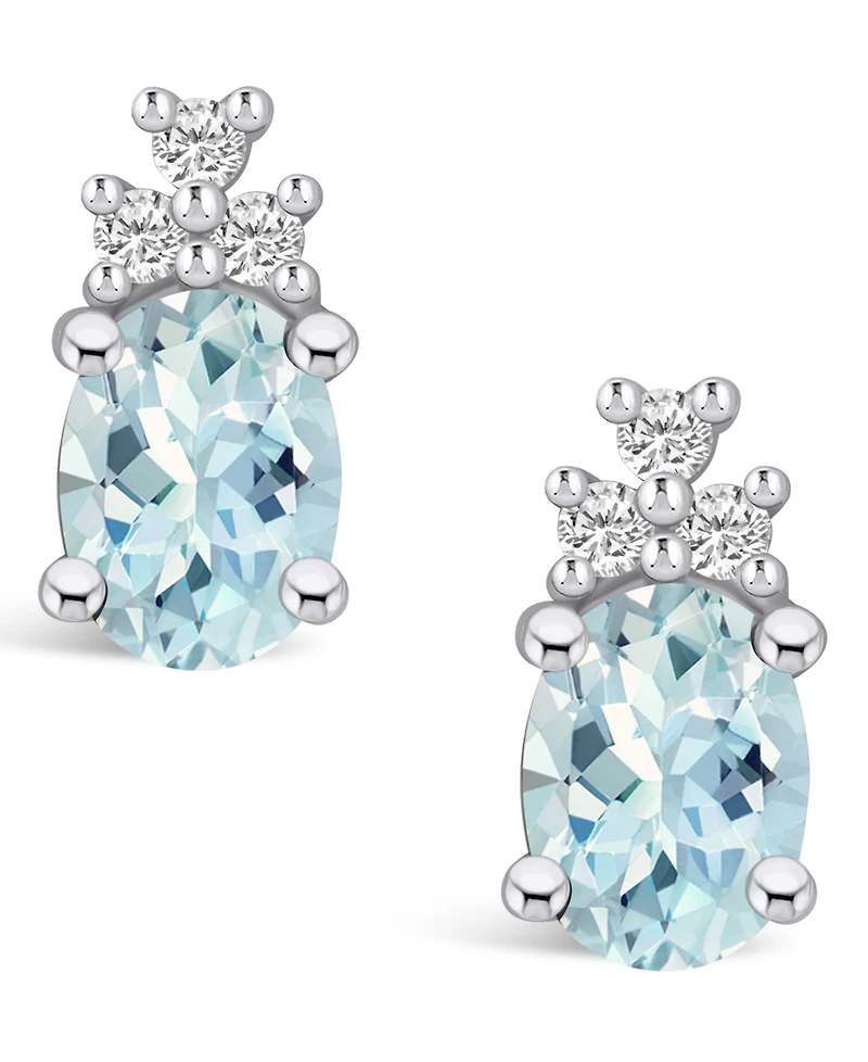 Macy's Aquamarine (2-1/3 ct. t.w.) and Diamond (1/5 ct. t.w.) Stud Earrings in 14K Gold