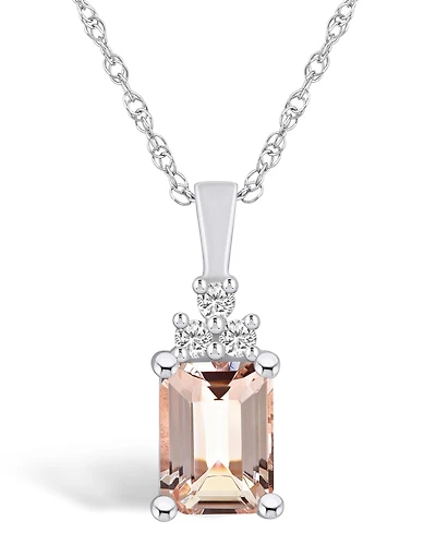Macy's Morganite (1-3/8 Ct. T.w.) and Diamond (1/10 Ct. T.w.) Pendant Necklace in 14K White Gold
