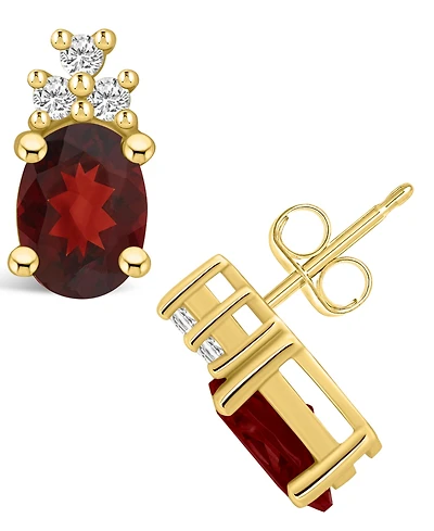 Macy's Garnet (3 ct. t.w.) and Diamond (1/5 ct. t.w.) Stud Earrings in 14K Yellow Gold