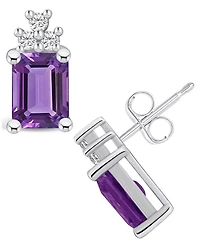 Macy's Amethyst (3-1/5 ct. t.w.) and Diamond (1/5 ct. t.w.) Stud Earrings in 14K White Gold