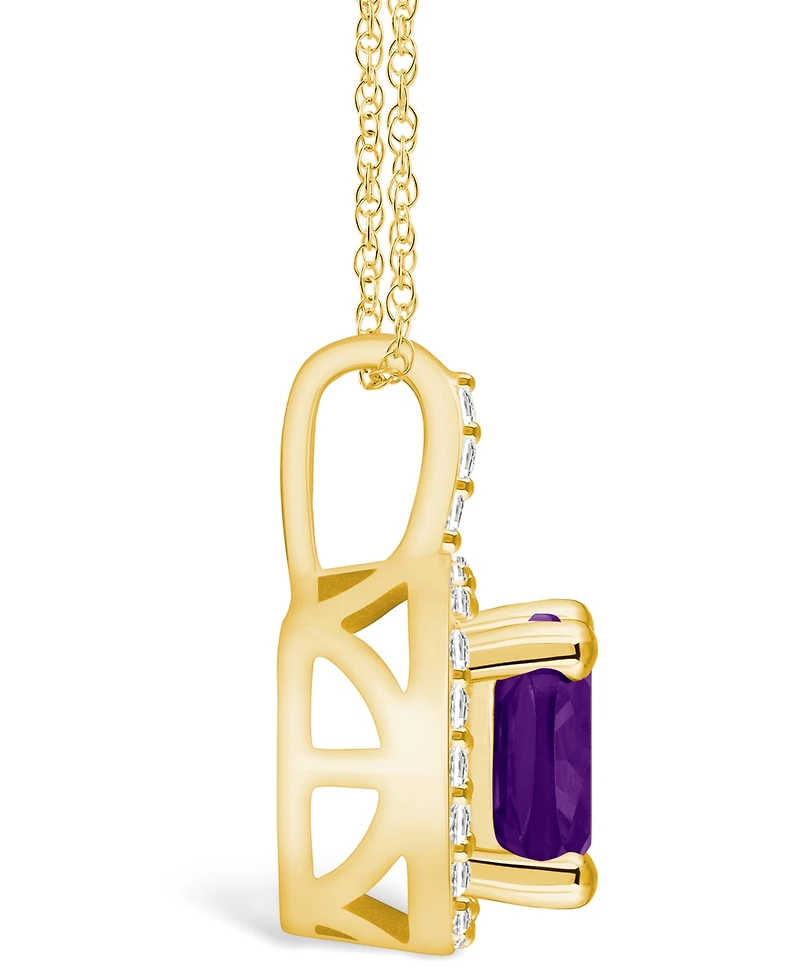 Macy's Amethyst (2 Ct. T.w.) and Diamond (1/4 Ct. T.w.) Halo Pendant Necklace in 14K Yellow Gold