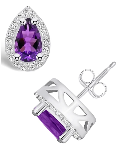 Macy's Amethyst (1-3/ ct. t.w.) and Diamond (1/3 ct. t.w.) Halo Stud Earrings in 14K White Gold