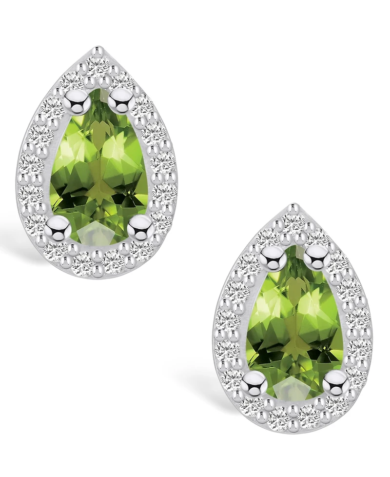 Macy's Peridot (-/8 ct. t.w.) and Diamond (/3 ct. t.w.) Halo Stud Earrings in 14K White Gold