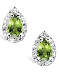 Macy's Peridot (-/8 ct. t.w.) and Diamond (/3 ct. t.w.) Halo Stud Earrings in 14K White Gold