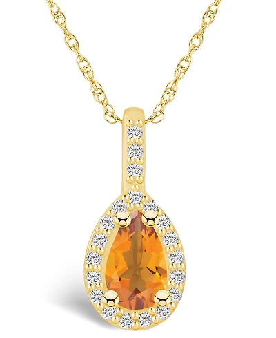 Macy's Citrine (7/8 Ct. T.w.) and Diamond (1/5 Ct. T.w.) Halo Pendant Necklace in 14K Yellow Gold