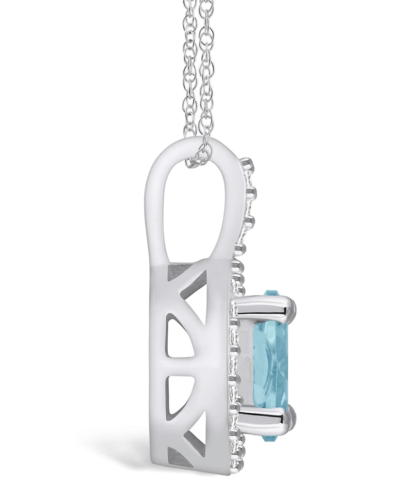 Macy's Aquamarine (1-1/7 Ct. T.w.) and Diamond (1/4 Ct. T.w.) Halo Pendant Necklace in 14K Gold