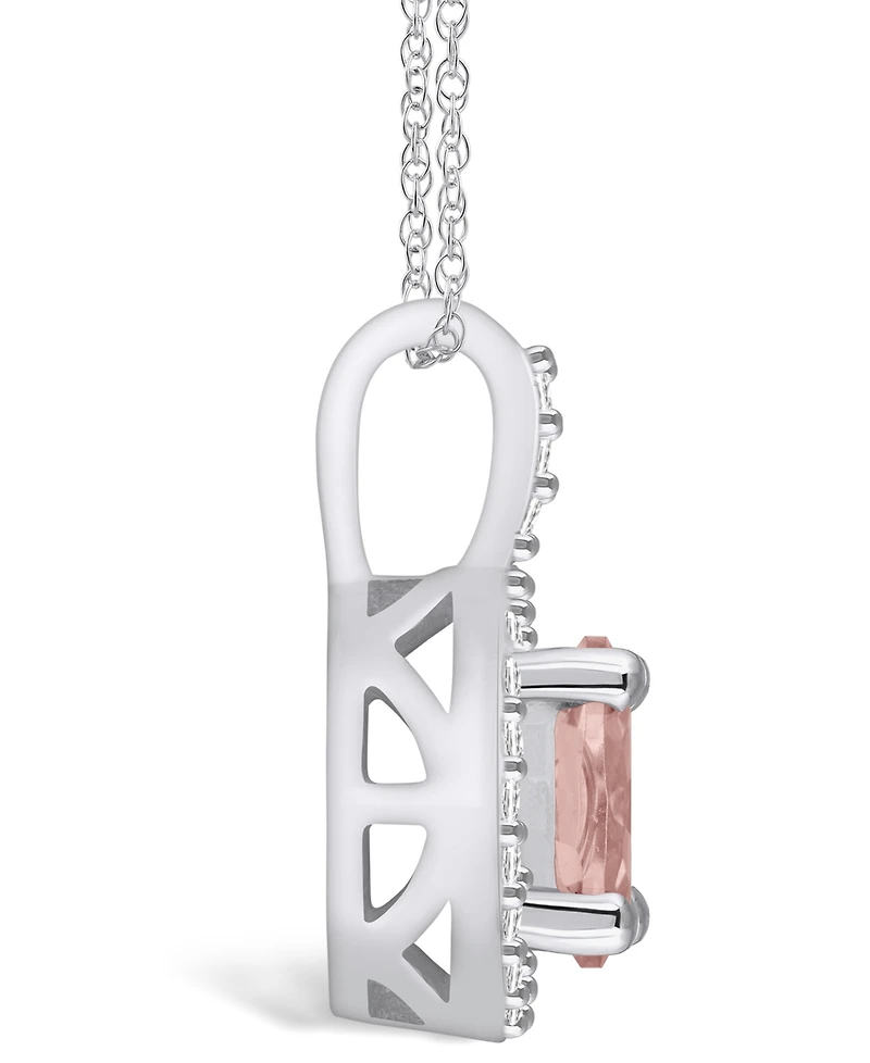 Macy's Morganite (1-1/7 Ct. T.w.) and Diamond (1/4 Ct. T.w.) Halo Pendant Necklace in 14K White Gold