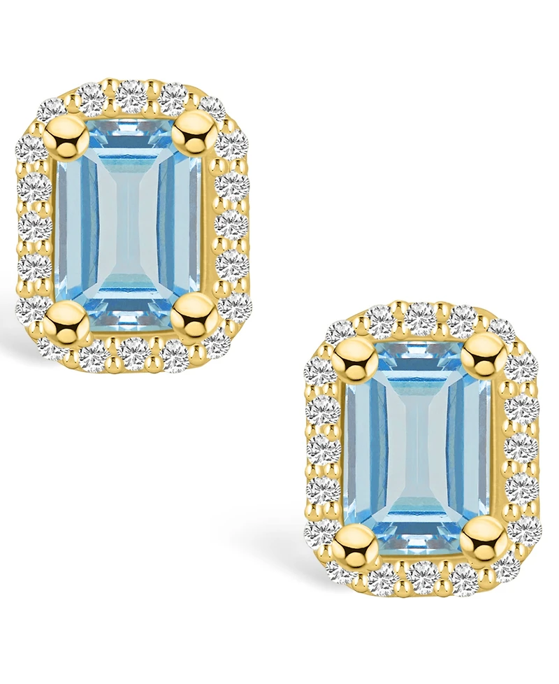 Macy's Aquamarine (1 ct. t.w.) and Diamond (1/5 ct. t.w.) Halo Stud Earrings in 14K Yellow Gold