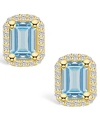 Macy's Aquamarine (1 ct. t.w.) and Diamond (1/5 ct. t.w.) Halo Stud Earrings in 14K Yellow Gold