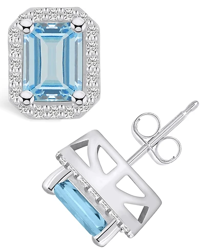 Macy's Aquamarine (2-3/4 ct. t.w.) and Diamond (3/8 ct. t.w.) Halo Stud Earrings in 14K Gold