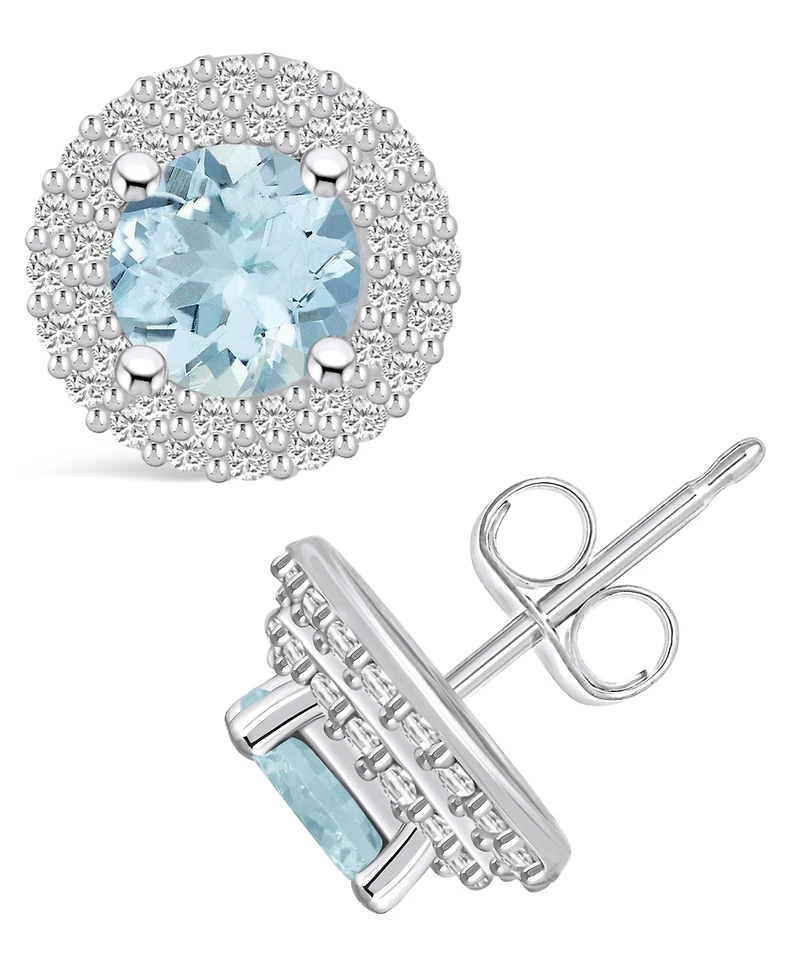 Macy's Aquamarine (1-1/2 ct. t.w.) and Diamond (1/2 ct. t.w.) Halo Stud Earrings in 14K White Gold