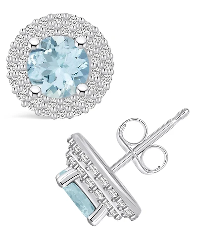 Macy's Aquamarine (1-1/2 ct. t.w.) and Diamond (1/2 ct. t.w.) Halo Stud Earrings in 14K White Gold