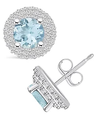 Macy's Aquamarine (1-1/2 ct. t.w.) and Diamond (1/2 ct. t.w.) Halo Stud Earrings in 14K White Gold